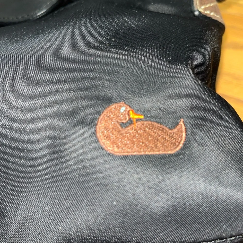 DOONEY & BOURKE Black Nylon Leather Trim Crossbody Purse Gold Charm Duck Logo